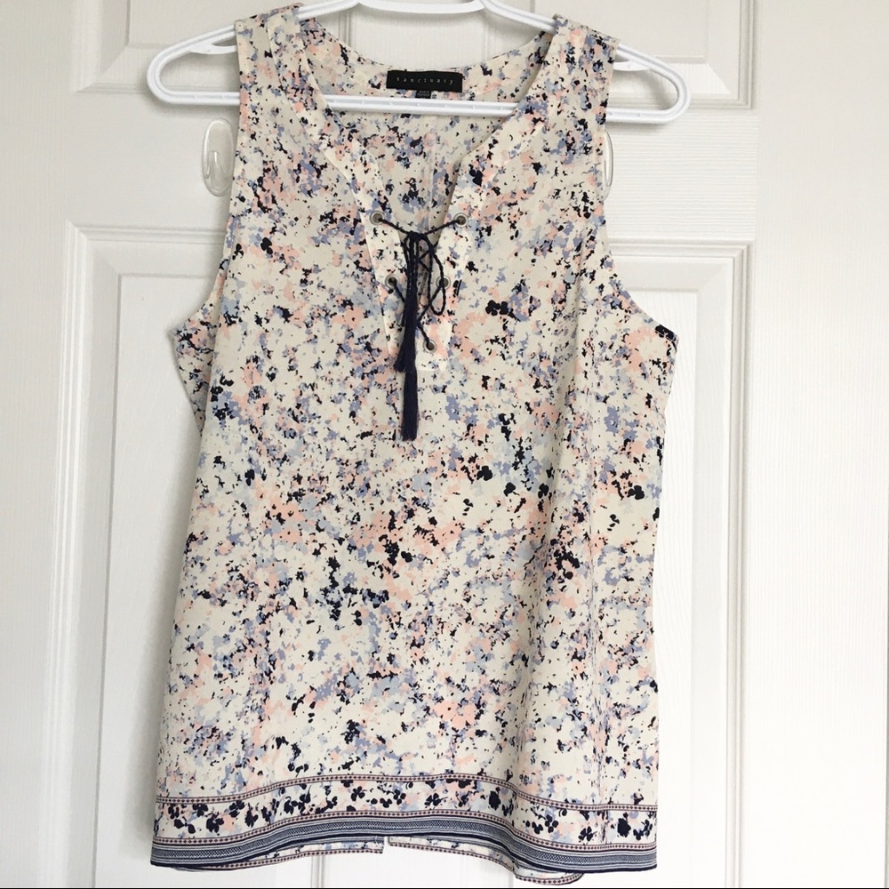 SANCTUARY Sleeveless Semi Sheer  Printed Top